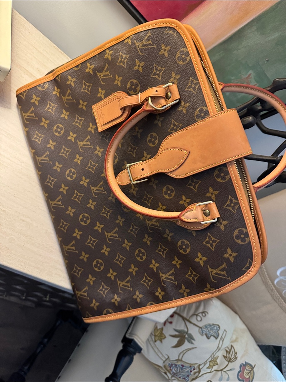 Vintage Louis Vuitton Brown Monogram Canvas Satchel briefcase Tan Leather